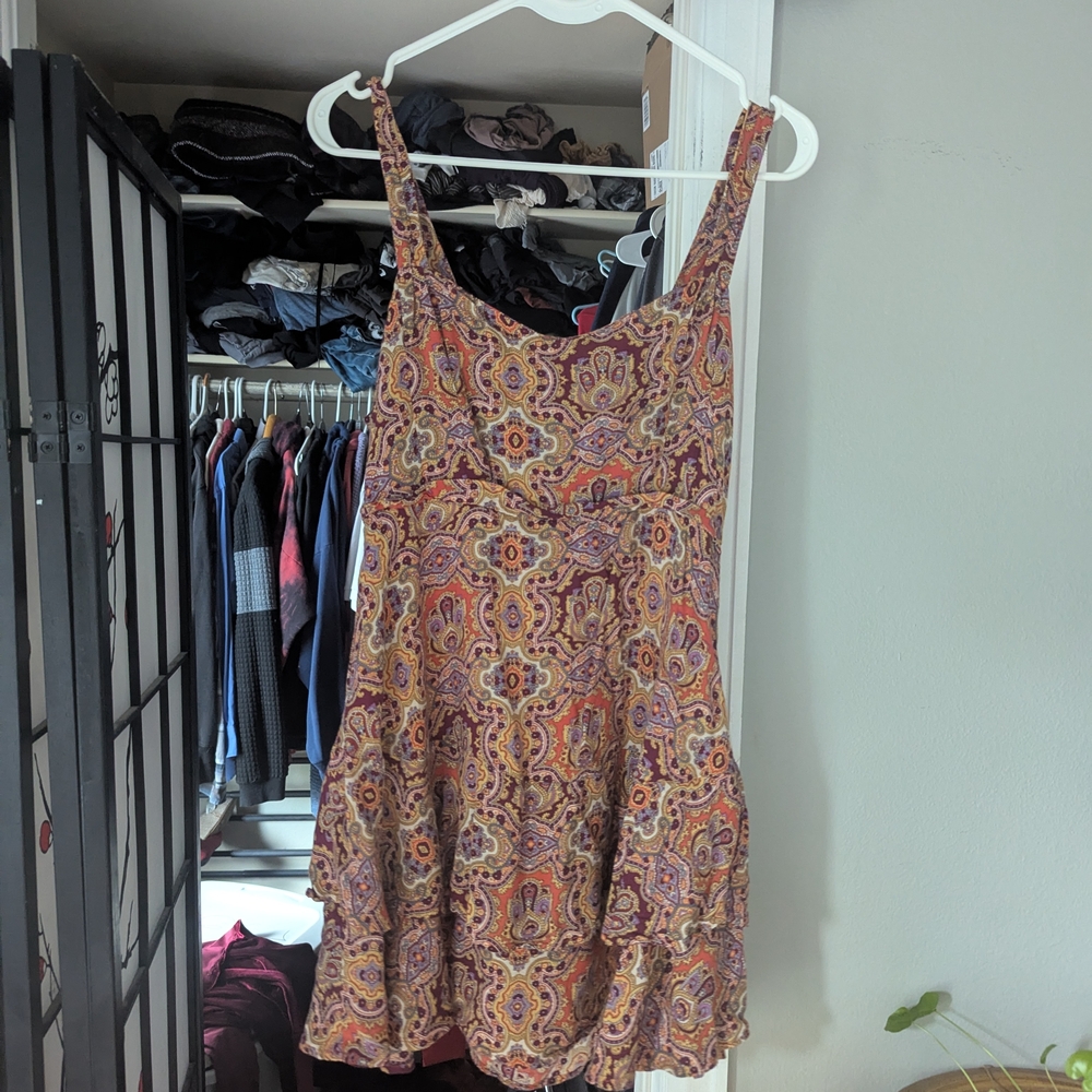Free People Paisley Mini Dress - Orange and Purple